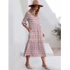 imageANRABESS Women Summer Dress 2025 34 Puff Sleeve Polo V Neck Floral Print Casual Boho Shirt Maxi Dress Beach Vacation ClothesPink White