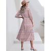 imageANRABESS Women Summer Dress 2025 34 Puff Sleeve Polo V Neck Floral Print Casual Boho Shirt Maxi Dress Beach Vacation ClothesPink White