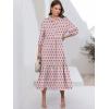 imageANRABESS Women Summer Dress 2025 34 Puff Sleeve Polo V Neck Floral Print Casual Boho Shirt Maxi Dress Beach Vacation ClothesPink White