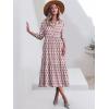 imageANRABESS Women Summer Dress 2025 34 Puff Sleeve Polo V Neck Floral Print Casual Boho Shirt Maxi Dress Beach Vacation ClothesPink White