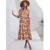 imageANRABESS Women Summer Dress 2025 34 Puff Sleeve Polo V Neck Floral Print Casual Boho Shirt Maxi Dress Beach Vacation ClothesPurple Orange Floral