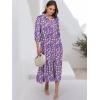 imageANRABESS Women Summer Dress 2025 34 Puff Sleeve Polo V Neck Floral Print Casual Boho Shirt Maxi Dress Beach Vacation ClothesPurple Pink Floral