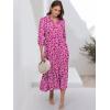 imageANRABESS Women Summer Dress 2025 34 Puff Sleeve Polo V Neck Floral Print Casual Boho Shirt Maxi Dress Beach Vacation ClothesRose Red Floral