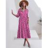 imageANRABESS Women Summer Dress 2025 34 Puff Sleeve Polo V Neck Floral Print Casual Boho Shirt Maxi Dress Beach Vacation ClothesRose Red Floral