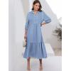 imageANRABESS Women Summer Dress 2025 34 Puff Sleeve Polo V Neck Floral Print Casual Boho Shirt Maxi Dress Beach Vacation ClothesStripe Blue White