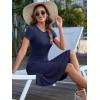 imageANRABESS Women Summer Short Sleeve Ribbed Knit Fit ampamp Flare ALine Flowy Business Casual Work Basic Mini Dress with PocketsNavy Blue