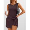 imageANRABESS Women Summer Sleeveless Bodycon Tie Waist Romper Skort Mini Tennis Athletic Dress Built Shorts Casual Vacation DressDeep Red Brown