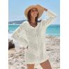 imageANRABESS Women Swimsuit Crochet Swim Cover Up Summer Bathing Suit Swimwear V Neck Mesh Knit Beach Dress 2025 Vacation OutfitsCream White