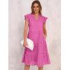 imageANRABESS Womens 2025 Summer Midi Dress Hollow Out Eyelet Ruffle Sleeve V Neck Casual Flowy Tiered Beach Vacation SundressHot Pink