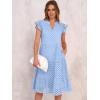 imageANRABESS Womens 2025 Summer Midi Dress Hollow Out Eyelet Ruffle Sleeve V Neck Casual Flowy Tiered Beach Vacation SundressLight Blue