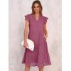imageANRABESS Womens 2025 Summer Midi Dress Hollow Out Eyelet Ruffle Sleeve V Neck Casual Flowy Tiered Beach Vacation SundressWine Red