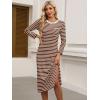 imageANRABESS Womens 34 Long Sleeve Striped Slit Midi T Shirt Dresses with Pockets 2025 Dressy Casual Fall Fashion Travel OutfitsBrown White Stripe