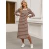 imageANRABESS Womens 34 Long Sleeve Striped Slit Midi T Shirt Dresses with Pockets 2025 Dressy Casual Fall Fashion Travel OutfitsBrown White Stripe