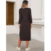 imageANRABESS Womens 34 Long Sleeve Striped Slit Midi T Shirt Dresses with Pockets 2025 Dressy Casual Fall Fashion Travel OutfitsCoffee
