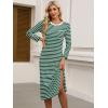 imageANRABESS Womens 34 Long Sleeve Striped Slit Midi T Shirt Dresses with Pockets 2025 Dressy Casual Fall Fashion Travel OutfitsGreen White Stripe
