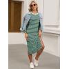 imageANRABESS Womens 34 Long Sleeve Striped Slit Midi T Shirt Dresses with Pockets 2025 Dressy Casual Fall Fashion Travel OutfitsGreen White Stripe
