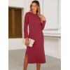 imageANRABESS Womens 34 Long Sleeve Striped Slit Midi T Shirt Dresses with Pockets 2025 Dressy Casual Fall Fashion Travel OutfitsWine Red