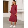 imageANRABESS Womens 34 Long Sleeve Striped Slit Midi T Shirt Dresses with Pockets 2025 Dressy Casual Fall Fashion Travel OutfitsWine Red