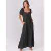 imageANRABESS Womens Boho Maxi Dresses 2025 Summer Casual Floral Puff Short Sleeve Tie Front Flowy Swing Tiered Long Beach DressBlack