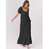 imageANRABESS Womens Boho Maxi Dresses 2025 Summer Casual Floral Puff Short Sleeve Tie Front Flowy Swing Tiered Long Beach DressBlack