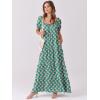 imageANRABESS Womens Boho Maxi Dresses 2025 Summer Casual Floral Puff Short Sleeve Tie Front Flowy Swing Tiered Long Beach DressGreen