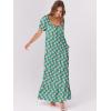 imageANRABESS Womens Boho Maxi Dresses 2025 Summer Casual Floral Puff Short Sleeve Tie Front Flowy Swing Tiered Long Beach DressGreen