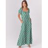 imageANRABESS Womens Boho Maxi Dresses 2025 Summer Casual Floral Puff Short Sleeve Tie Front Flowy Swing Tiered Long Beach DressGreen