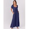imageANRABESS Womens Boho Maxi Dresses 2025 Summer Casual Floral Puff Short Sleeve Tie Front Flowy Swing Tiered Long Beach DressNavy