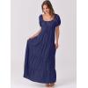imageANRABESS Womens Boho Maxi Dresses 2025 Summer Casual Floral Puff Short Sleeve Tie Front Flowy Swing Tiered Long Beach DressNavy