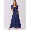 imageANRABESS Womens Boho Maxi Dresses 2025 Summer Casual Floral Puff Short Sleeve Tie Front Flowy Swing Tiered Long Beach DressNavy
