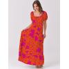 imageANRABESS Womens Boho Maxi Dresses 2025 Summer Casual Floral Puff Short Sleeve Tie Front Flowy Swing Tiered Long Beach DressOrange Rose Floral