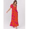 imageANRABESS Womens Boho Maxi Dresses 2025 Summer Casual Floral Puff Short Sleeve Tie Front Flowy Swing Tiered Long Beach DressOrange Rose Floral