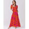 imageANRABESS Womens Boho Maxi Dresses 2025 Summer Casual Floral Puff Short Sleeve Tie Front Flowy Swing Tiered Long Beach DressOrange Rose Floral