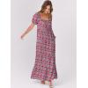 imageANRABESS Womens Boho Maxi Dresses 2025 Summer Casual Floral Puff Short Sleeve Tie Front Flowy Swing Tiered Long Beach DressRed Blue