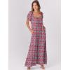 imageANRABESS Womens Boho Maxi Dresses 2025 Summer Casual Floral Puff Short Sleeve Tie Front Flowy Swing Tiered Long Beach DressRed Blue