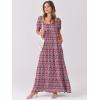 imageANRABESS Womens Boho Maxi Dresses 2025 Summer Casual Floral Puff Short Sleeve Tie Front Flowy Swing Tiered Long Beach DressRed Blue