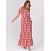 imageANRABESS Womens Boho Maxi Dresses 2025 Summer Casual Floral Puff Short Sleeve Tie Front Flowy Swing Tiered Long Beach DressRed Floral