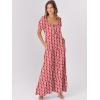 imageANRABESS Womens Boho Maxi Dresses 2025 Summer Casual Floral Puff Short Sleeve Tie Front Flowy Swing Tiered Long Beach DressRed Floral
