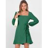 imageANRABESS Womens Dress Long Sleeve Square Neck Tie Waist Ruffle Hem Short Cocktail Wedding Guest Fall Party Club Mini DressesForest Green
