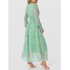 imageANRABESS Womens Floral Long Sleeve Maxi Dress V Neck Chiffon Flowy Boho ALine 2025 Fall Wedding Guest Party Wrap DressesWhite Dot Green