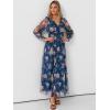 imageANRABESS Womens Floral Maxi Dress 2025 Fall V Neck Puff Long Sleeve Flowy Casual Wedding Guest Tee Party Tulle DressesBlue Golden Flower
