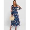 imageANRABESS Womens Floral Maxi Dress 2025 Fall V Neck Puff Long Sleeve Flowy Casual Wedding Guest Tee Party Tulle DressesBlue Golden Flower