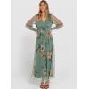 imageANRABESS Womens Floral Maxi Dress 2025 Fall V Neck Puff Long Sleeve Flowy Casual Wedding Guest Tee Party Tulle DressesDusty Olive Floral