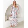 imageANRABESS Womens Floral Maxi Dress 2025 Fall V Neck Puff Long Sleeve Flowy Casual Wedding Guest Tee Party Tulle DressesPink Peony White