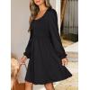 imageANRABESS Womens Long Lantern Sleeve Dresses 2025 Fall Casual Smocked ALine High Waist Flowy Short Dress with Pockets TrendyBlack
