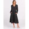 imageANRABESS Womens Long Lantern Sleeve Floral Midi Dresses 2025 Fall V Neck Casual Flowy Aline Tiered Boho Vacation Long DressBlack