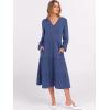 imageANRABESS Womens Long Lantern Sleeve Floral Midi Dresses 2025 Fall V Neck Casual Flowy Aline Tiered Boho Vacation Long DressBlue