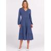 imageANRABESS Womens Long Lantern Sleeve Floral Midi Dresses 2025 Fall V Neck Casual Flowy Aline Tiered Boho Vacation Long DressBlue