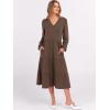 imageANRABESS Womens Long Lantern Sleeve Floral Midi Dresses 2025 Fall V Neck Casual Flowy Aline Tiered Boho Vacation Long DressCoffee