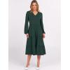 imageANRABESS Womens Long Lantern Sleeve Floral Midi Dresses 2025 Fall V Neck Casual Flowy Aline Tiered Boho Vacation Long DressDark Green